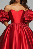 Rød Off The Shoulder En linje Satin Flæser Gallakjole