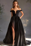 Sort Off The Shoulder A Line Chiffon Prom Kjole