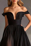 Sort Off The Shoulder A Line Chiffon Prom Kjole