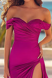 Fuchsia Off The Shoulder rynket gallakjole