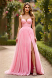 Pink A Line Spaghetti Stropper Chiffon Gallakjole