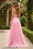 Pink A Line Spaghetti Stropper Chiffon Gallakjole
