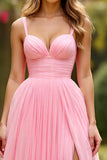 Pink A Line Spaghetti Stropper Chiffon Gallakjole