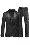 Jacquard Sort 3 stykker sjal revers Mænds dragter