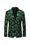 Mørkegrøn Leaf Printet Notched Revers Mænds Blazer