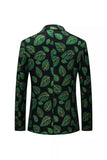 Mørkegrøn Leaf Printet Notched Revers Mænds Blazer