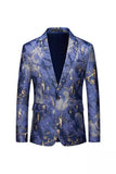 Blå trykt en knap haket revers monteret herre blazer