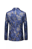 Blå trykt en knap haket revers monteret herre blazer