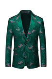 Blomster Mørkegrøn Notched revers One Button Mænds Blazer