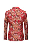Rød Floral One Button Monteret Notched Revers Mænds Blazer