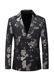 Sort Peaked Revers Floral Mænds Blazer