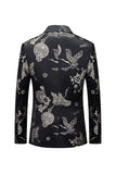 Sort Peaked Revers Floral Mænds Blazer