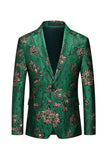 Grøn Floral Notched revers One Button Mænds Blazer