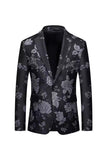 Sort Floral Peak revers One Button Mænds Blazer