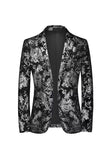 Sort gylden enkeltradet hak revers trykt herre bal blazer