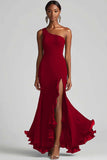Sort Chiffon One Shoulder Havfrue Formel Kjole med Slids