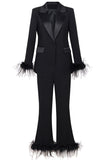 Fuchsia 2 Piece Peak revers Kvinder Galladragter med Fjer