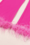 Fuchsia 2 Piece Peak revers Kvinder Galladragter med Fjer