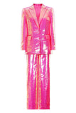 Sparkly Fuchsia 2 Piece Peak revers Kvinder Jakkesæt med Lommer