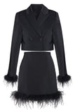 Sort 2-delt Peak revers kort Kvinder Prom Suits med Feather