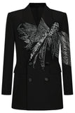 Glitrende sort Peak revers dobbeltradet kvinder bal blazer med perler