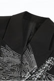 Glitrende sort Peak revers dobbeltradet kvinder bal blazer med perler