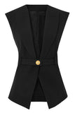 Hvid Peak revers ærmeløs Satin Kvinder Blazer