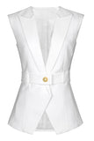 Hvid Peak revers ærmeløs Satin Kvinder Blazer