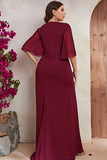 Plus Size Sort Chiffon Lang Mor Kjole med Flæser