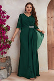 Plus Size Sort Chiffon Lang Mor Kjole med Flæser