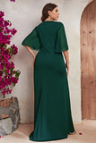 Plus Size Sort Chiffon Lang Mor Kjole med Flæser