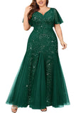 Glitrende sort plus size lang kjole til brudens mor med applikationer
