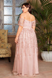 Blush Plus Size Lang kjole til brudens mor med applikationer