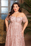 Blush Plus Size Lang kjole til brudens mor med applikationer
