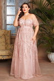 Blush Plus Size Lang kjole til brudens mor med applikationer
