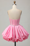 Pink Bodycon Sweetheart Satin Korset Homecoming Kjole med Rhinsten