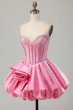 Pink Bodycon Sweetheart Satin Korset Homecoming Kjole med Rhinsten