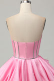 Pink Bodycon Sweetheart Satin Korset Homecoming Kjole med Rhinsten