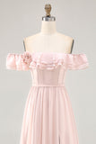 Off The Shoulder Blush Ruffled A Line brudepige kjole med slids