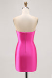 Fuchsia Stropløs Beaded Bodycon Homecoming Kjole med Slids