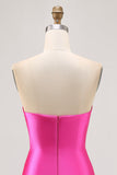 Fuchsia Stropløs Beaded Bodycon Homecoming Kjole med Slids