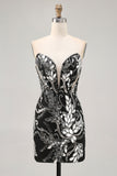 Glitrende Sort Bodycon Pailletter Kort Homecoming Kjole med Perlebesat