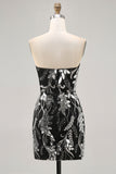 Glitrende Sort Bodycon Pailletter Kort Homecoming Kjole med Perlebesat