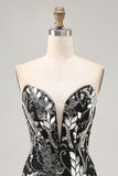 Glitrende Sort Bodycon Pailletter Kort Homecoming Kjole med Perlebesat