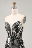 Glitrende Sort Bodycon Pailletter Kort Homecoming Kjole med Perlebesat