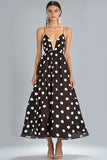 Kaffe A-linje Spaghetti Stropper Hvid Polka Dots Kjole