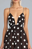 Kaffe A-linje Spaghetti Stropper Hvid Polka Dots Kjole