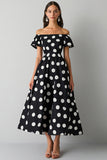 Off The Shoulder Sort Hvid A Line Polka Dots Kjole