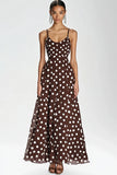 Kaffe Spaghetti Stropper Lang En linje Hvid Polka Dots Kjole