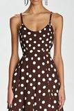 Kaffe Spaghetti Stropper Lang En linje Hvid Polka Dots Kjole